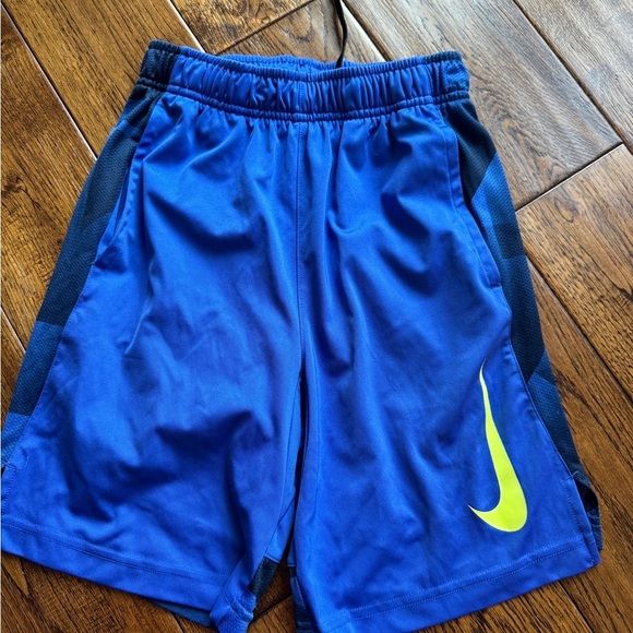 Blue Nike Athletic Shorts with Neon Swoosh - Picture 1 of 3